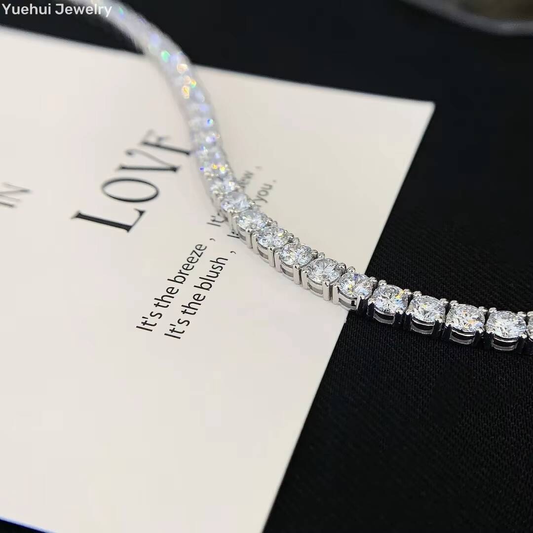 Round Brilliant Lab Grown Diamond Tennis Bracelet 14K 18K Pass Tester Elegant Diamond Bracelets Bangles