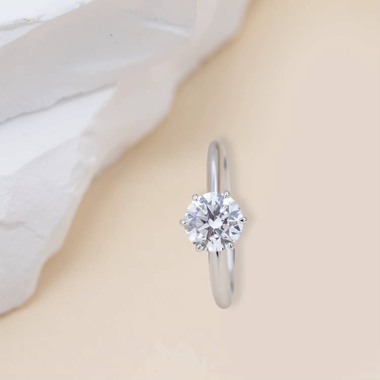 SolenTenth Lab Diamond Ring Real Gold Lab Grown Diamond Ring Round Shape Six-claw Lab Created Diamond Ring
