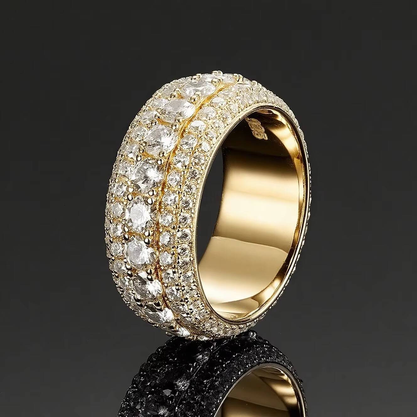 5 Row Moissanite Ring Hip-hop Style Mens Ring an Excellent Gift for Those who love Shining