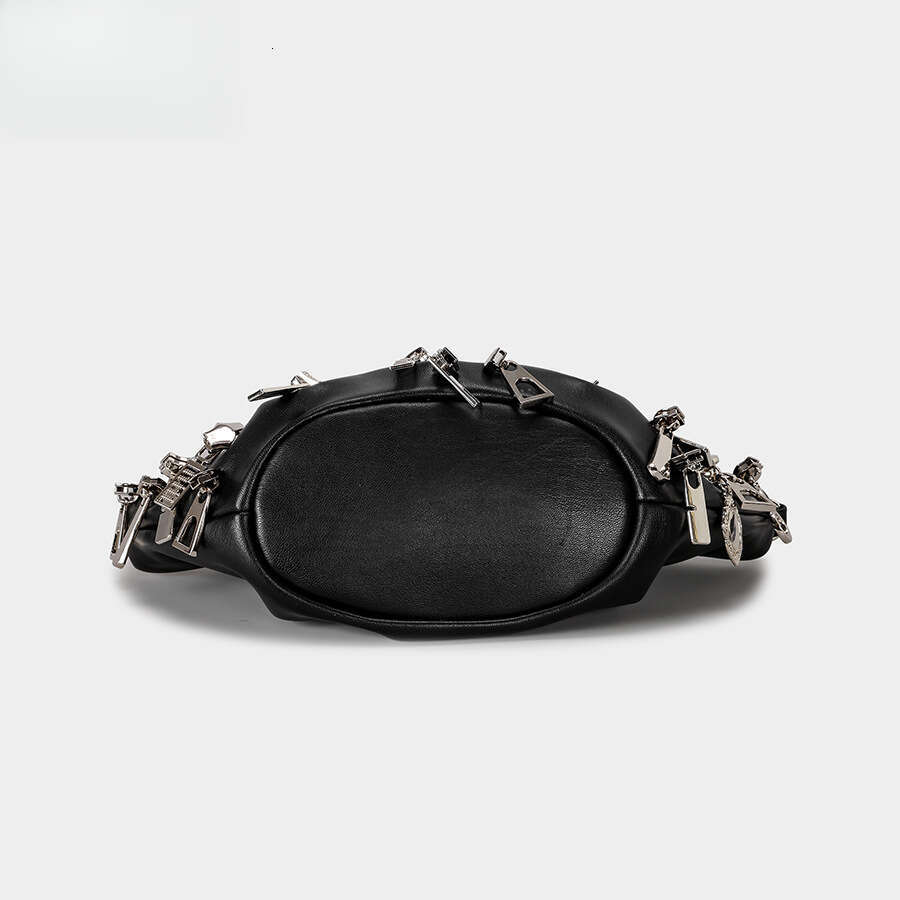 2026 Punk Style Personality Hot Girl Black Wrinkled Cloud Dumpling PU Shoulder Crossbody Chain Bag For Women