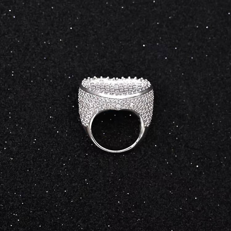 Yu Ying Solid 925 Silver Heart Ring D White Baguette Moissanite Diamond Ring Hip Hop Men Women Cuban Ring