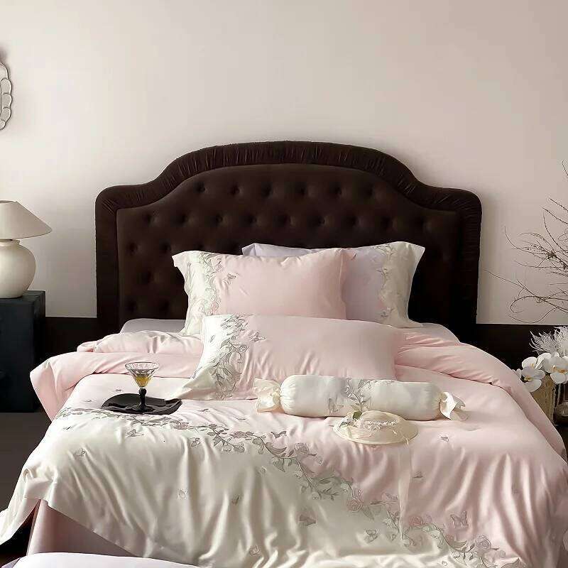 Lily of the valley Butterfly Embroidery Bedding Set 1000TC Egyptian Cotton Duvet Cover Flat/Fitted Bed Sheet Pillowcases 4Pcs Y260124