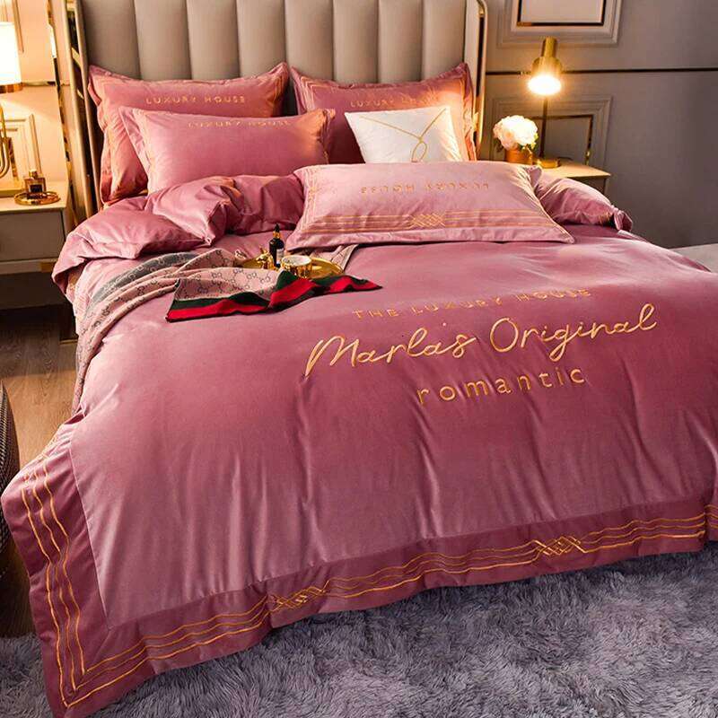 Coral winter thick and warm double-sided flannel light luxury bed milk fleece four-piece suit bedding set Y260124