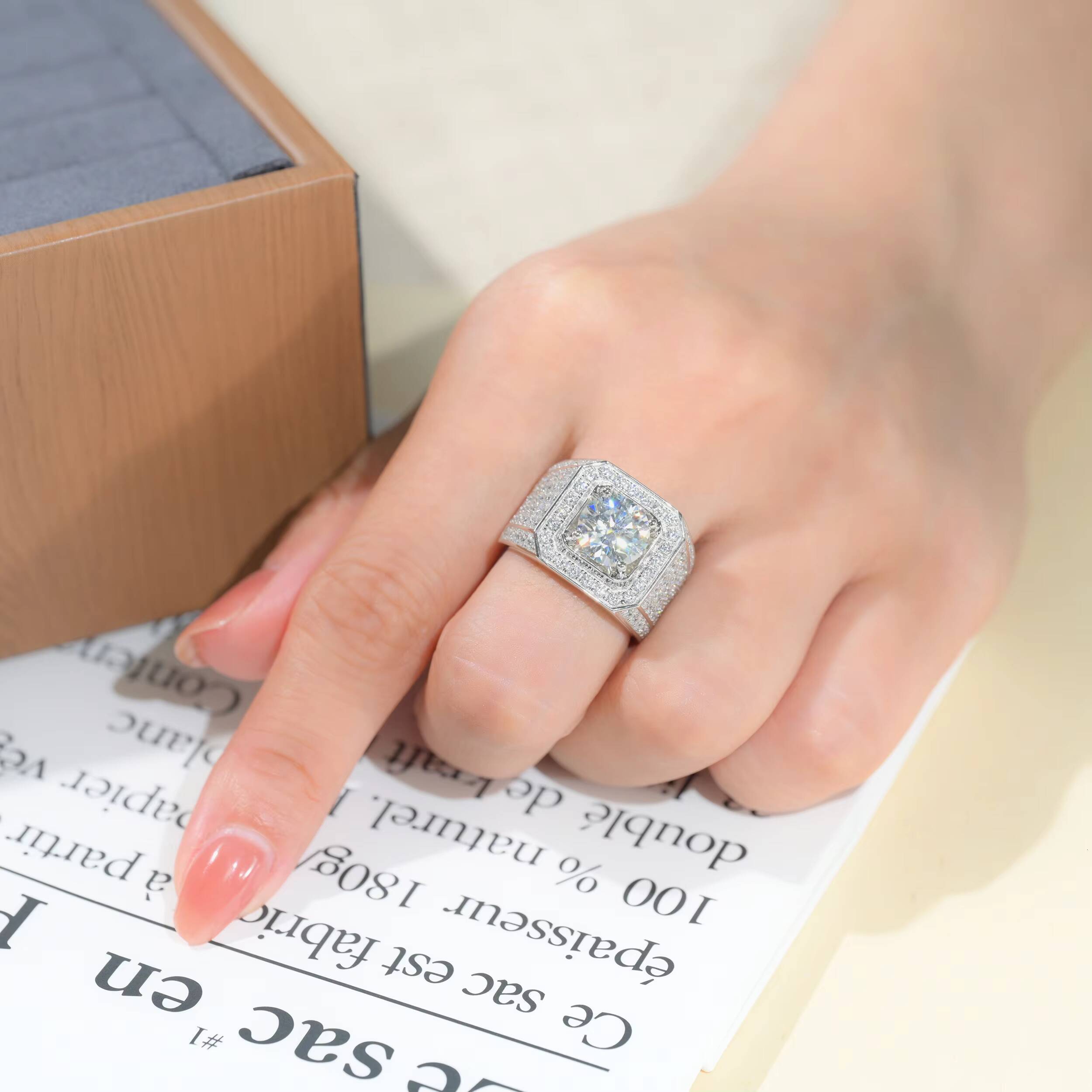 Viresa Customizable Mens Moissanite Ring 925 Silver with D Color VVS1 Clarity Cut Wedding Hip-hop Band Jewelry 14449