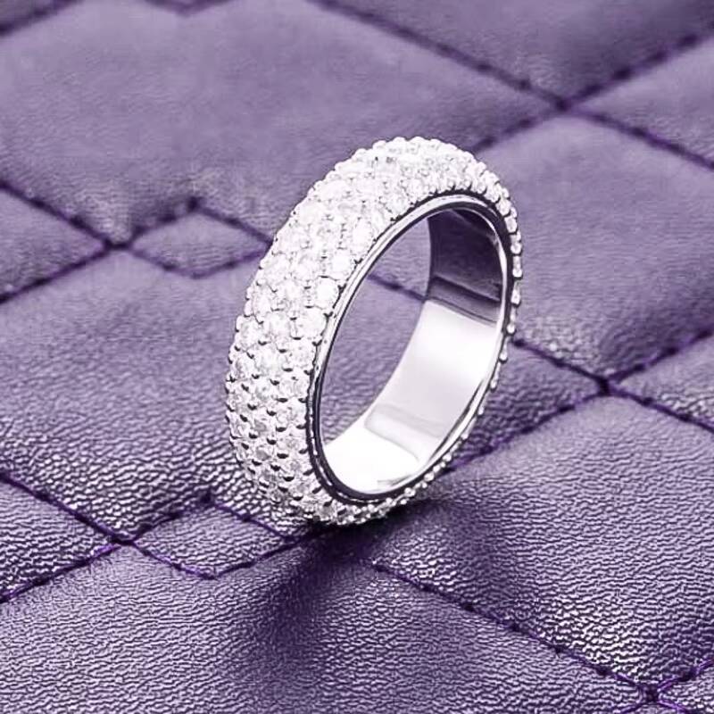Hip Hop VVS D Color Moissanite Bling Mens Cluster 4 Rows Band Ring With 925 Sterling Silver Pass Diamond Tester GRA