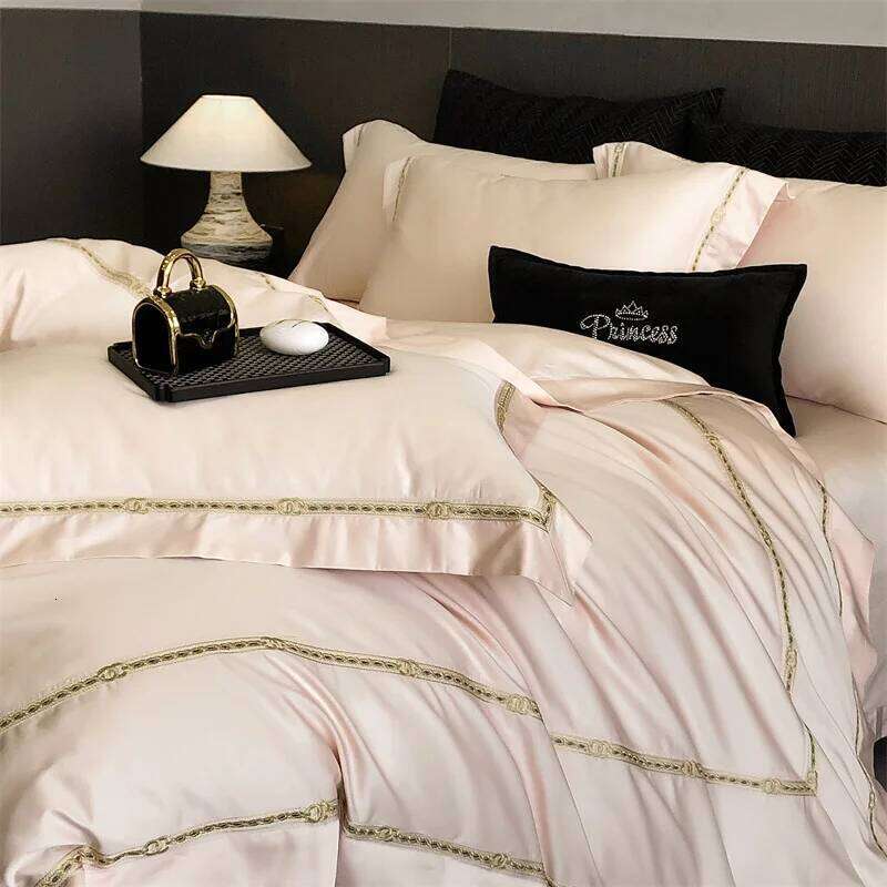 800TC Egyptian Cotton Luxury Embroidery Queen King Size Soft Bedding Duvet Cover Set Flat/Fitted Bed Sheet Pillowcases 4Pcs Y260124