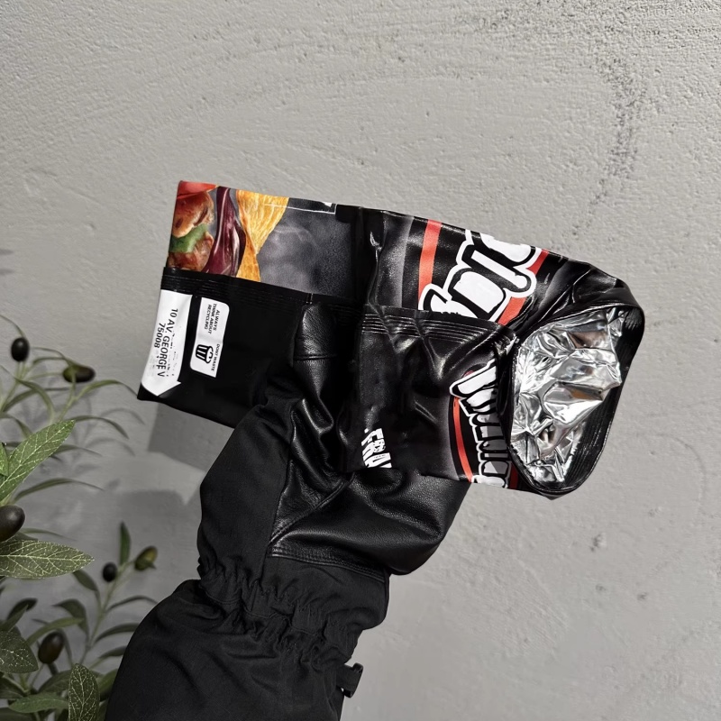 Fashion runway style CHIPS black glossy cowhide leather square fold folding potato chip bag short long wallet trendy card bag wallet