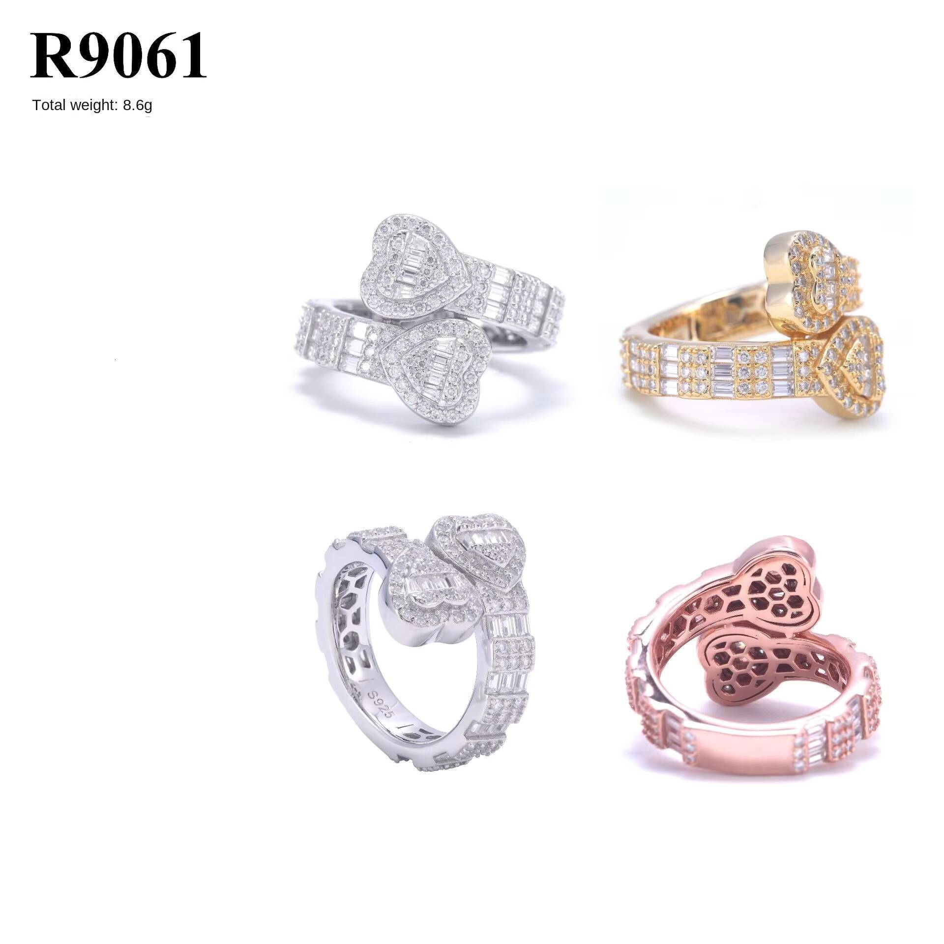 Diamond Jewelrys European American Hip-Hop Full Inlaid 925 Silver Moissanite Cluster Ring Prong Set Rose Gold Plated New