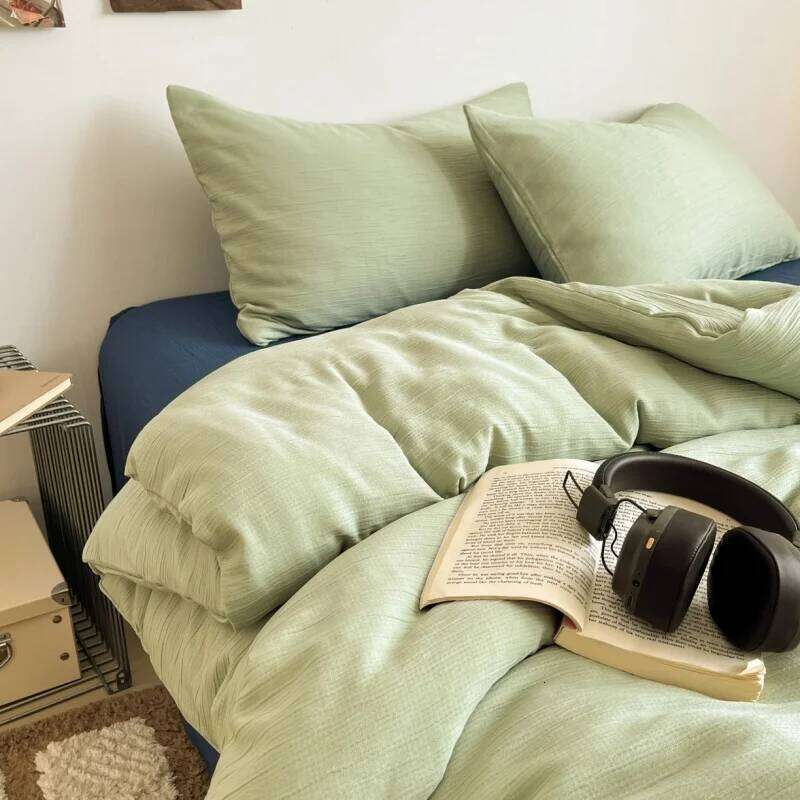 3pcs/set Duvet Cover Set Solid Double-Layer Wrinkled Yarn Single Quilt Cover+Pillowcase Home Bedclothes No Sheet Drop Shipping Y260124