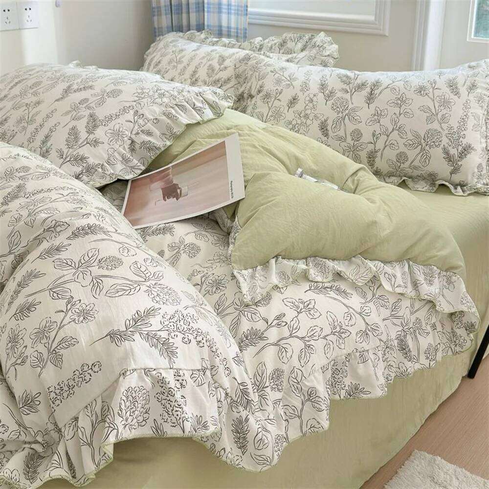 Y1 HomeIns Style Korean Princess Washed Cotton Four Fresh Lace Duvet Cover Set, Sheet Three Piece Set on the Bed Y260124