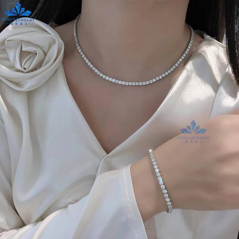 Factory Custom Elegant 10K/14K Real Gold Lab Grown Diamond Tennis Necklace 2mm-4mm Fine Chain with GRC Certificate for Gift
