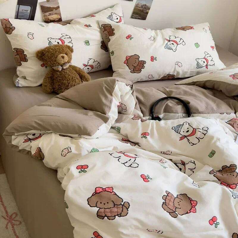 A-Class Washed Cotton Printed Comforter 4Pcs Cartoon Style Nude Bed Sheet Bedding Set Lightweight Breathable Duvet Kits Y260124