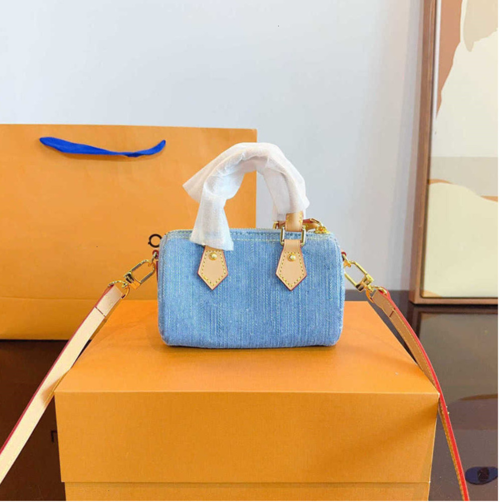 2026 Designer Mini Nano 16 cm Bag Frauen Leder Denim Crossbody Luxus Marke Tasche Braune Blume Handtasche fjhz