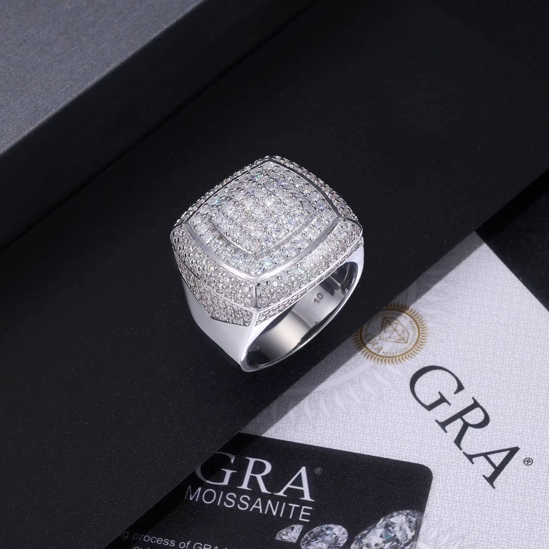 NEW HIPHOP Ring S925 Sterling Silver Vacuum Gold-plated Diamond studded Cuban Moissanite king Ring