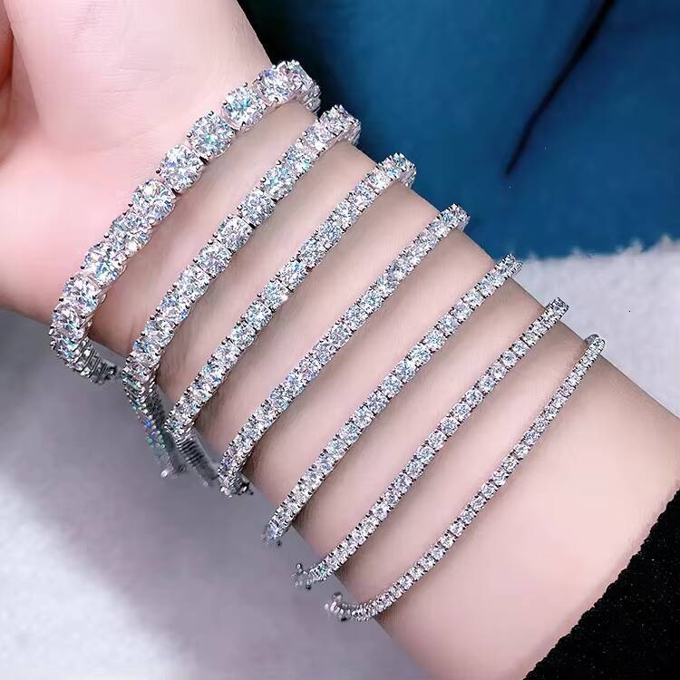 9K 10K Gold Lab Grown Diamond Tennis Chain Bracelet HPHT CVD IGI Certified VVS 2mm - 65mm Round Diamond Chain Bracelet Bangle