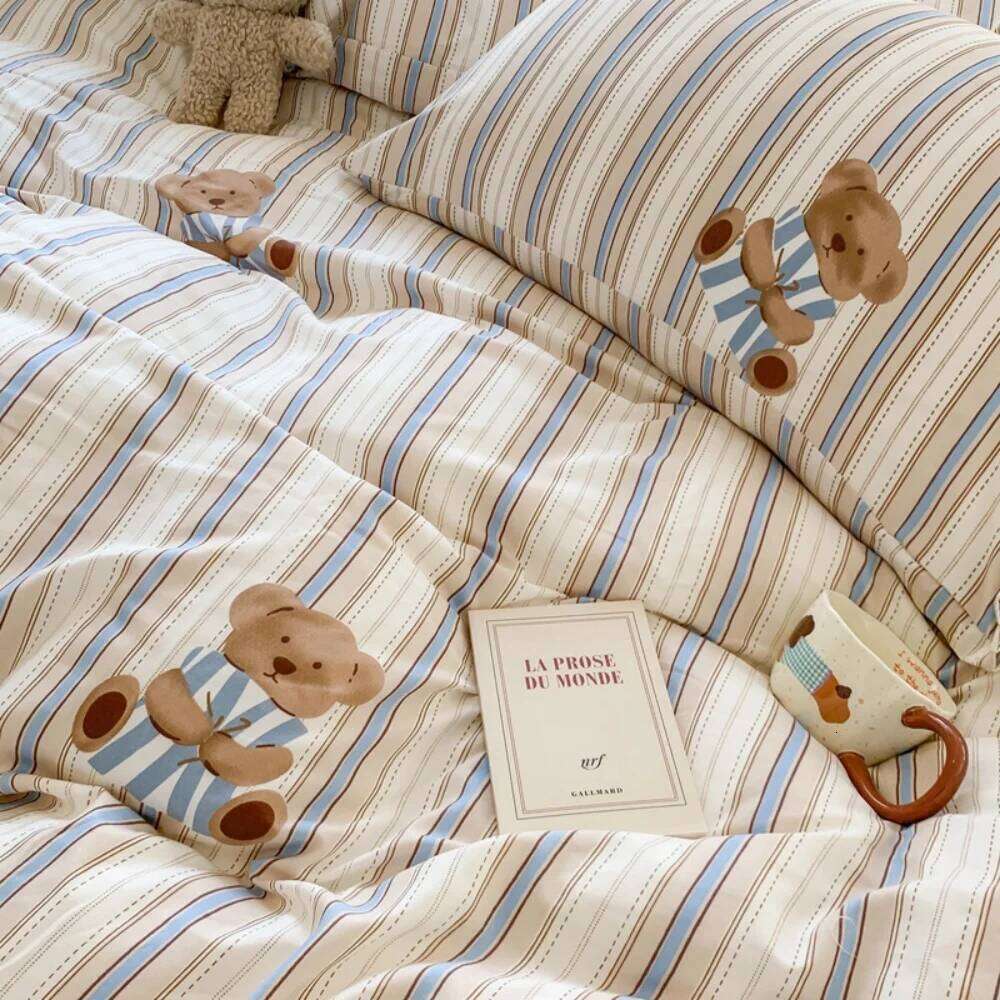 Knitted Class A Bedding Floral Style Linen Soft Double Yarn Four-Piece Quilt Cover Set Bed Sheets Gift for Home Y260124