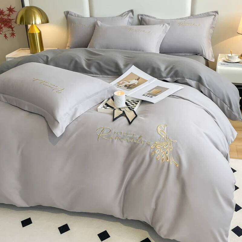 Simple Embroidery Washed Cotton Four-piece of High-grade Atmospheric Duvet Cover Pillowcase Bed Sheet Fitted Bedding Set Y260124