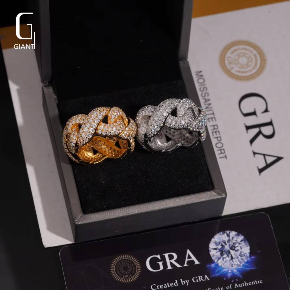 Wholesale 512ct Three Rows Iced Out Moissanite Hip Hop Diamond VVS 925 Sterling Silver Moissanite Rings for Men Fine Jewelry