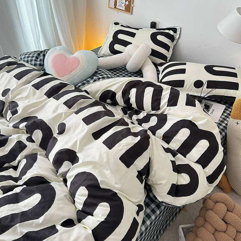 Korean y2k Bedding Bed Flat Sheet Pillowcase Duvet Set Kids Adults Queen Full Twin Size Purple Pentagram Quilt Cover Y260124