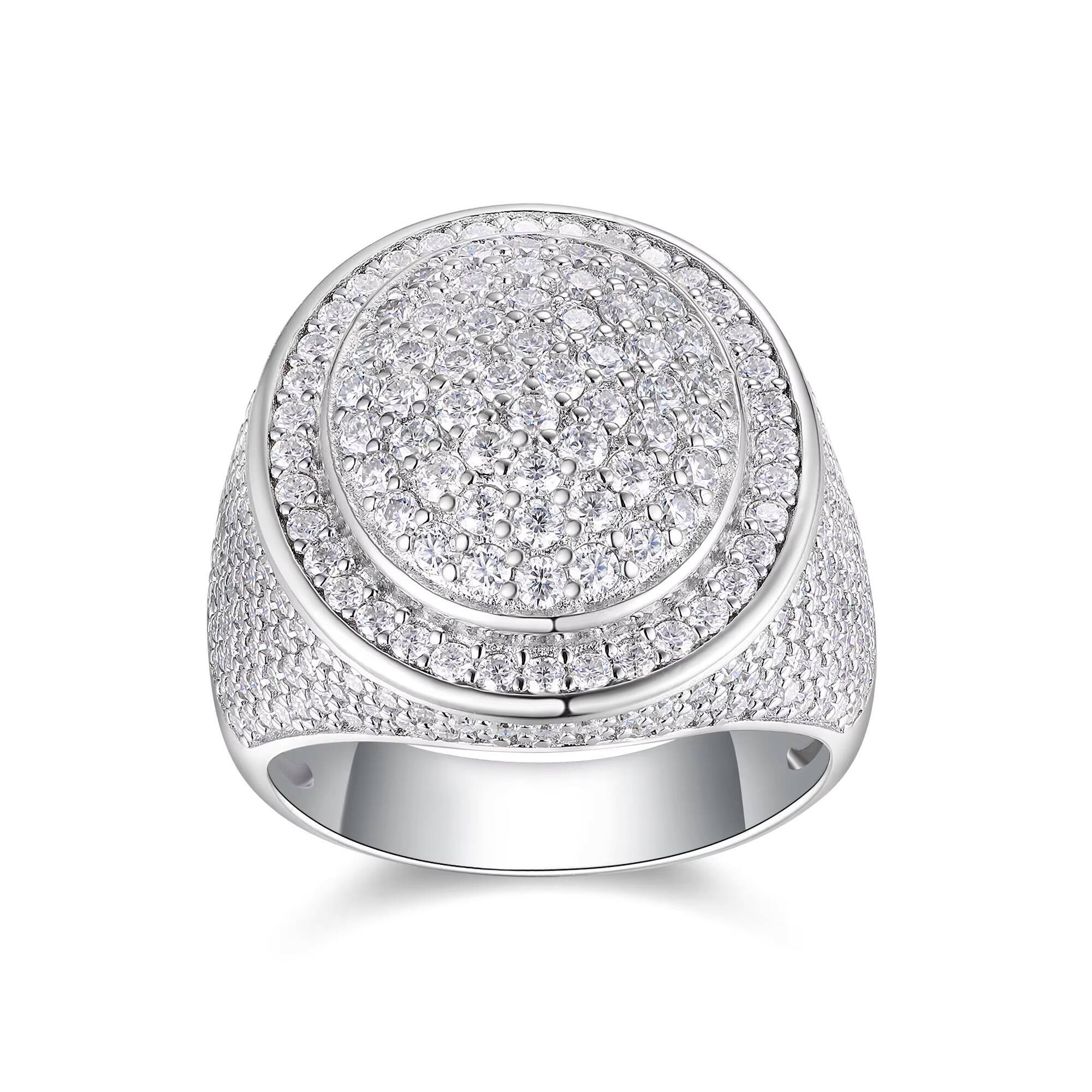 Moissanite Iced Out Round Ring S925 Silver Gold Plated Hip Hop Jewelry for Men Rap Stage Party Fashion Ring