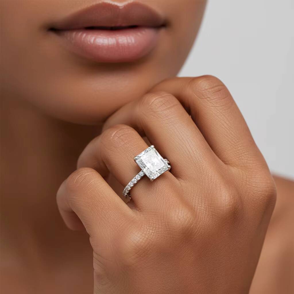 25ct Radiant Cut Lab Grown Diamond Womens Ring Double Halo Double Hidden Halo Solitaire Pave Gallery IGI Certified