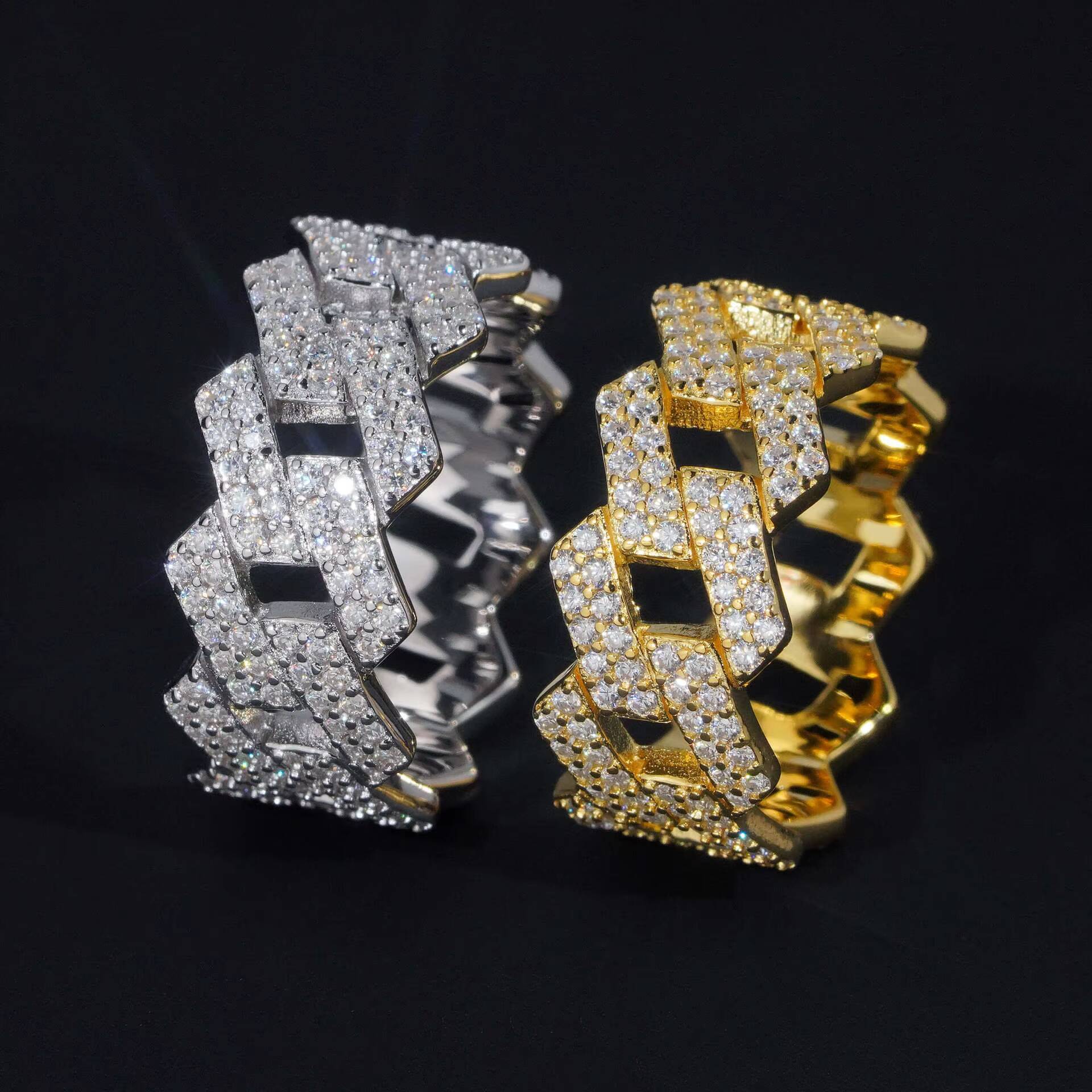 Factory Direct High Quality Hip Hop Two Row 925 Sterling Silver Pass Diamond Test VVS Moissanite Iced Out Cuban Ring for Men