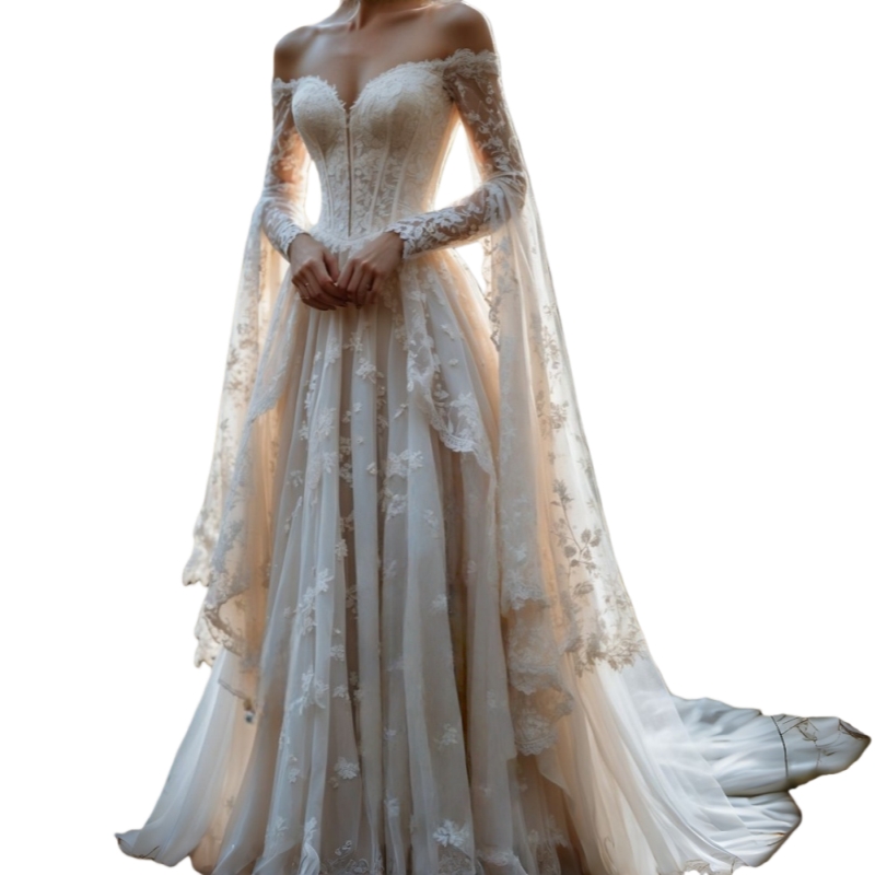 Medieval Renaissance Period Wedding Dresses With Off Shoulder Cape Sleeves Lace A-Line Vintage Victorian Bride Gown Customized