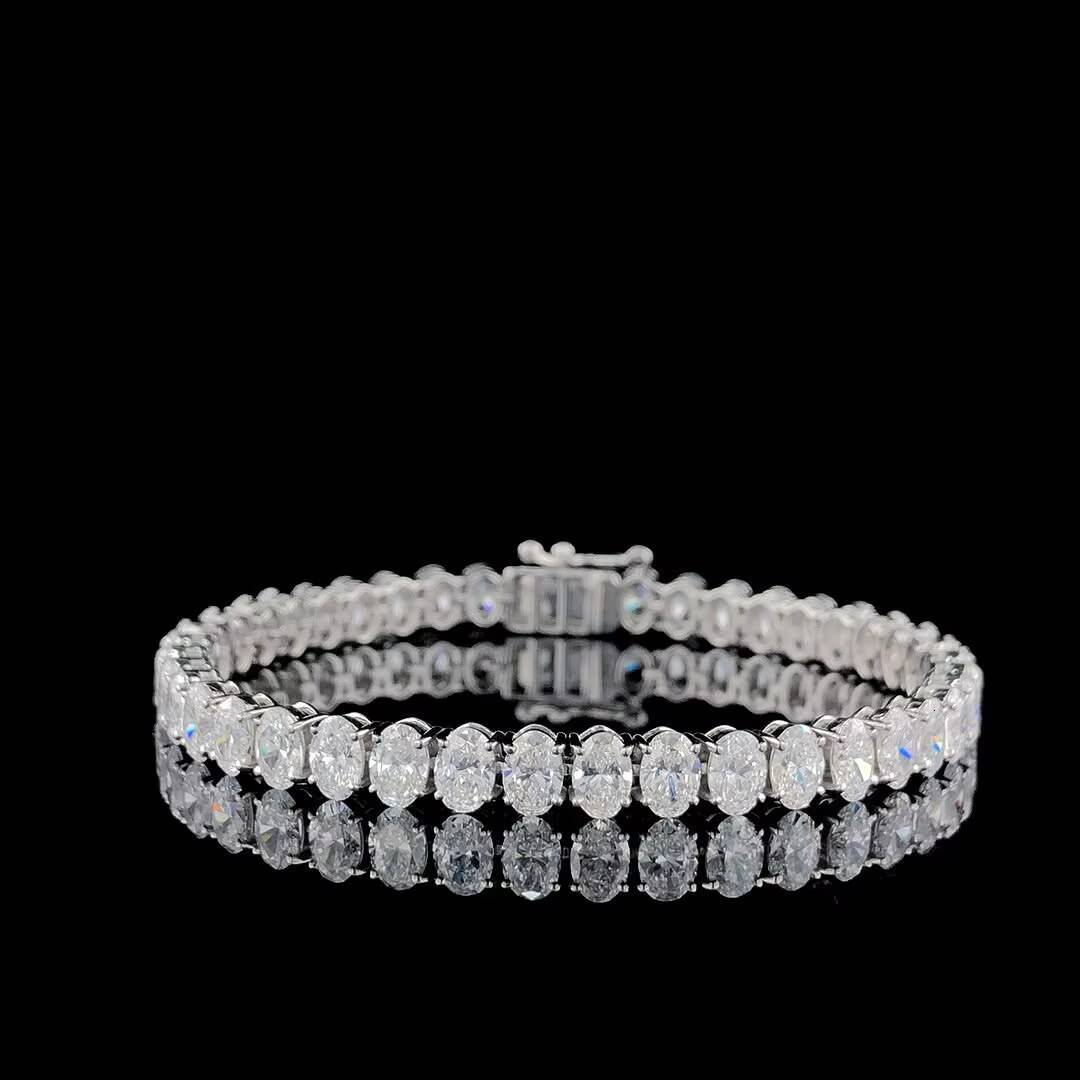 Oval Cut Lab Grown Created Diamond Classic Tennis Bracelet Chain 18k Solid Gold NGTC Certified Unisex Wedding Engagement