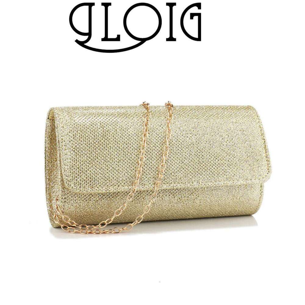 Casual Women Evening Golden Chain Metal Clutch Bags Small Envelope Design Cover Handbags Purse Glitter