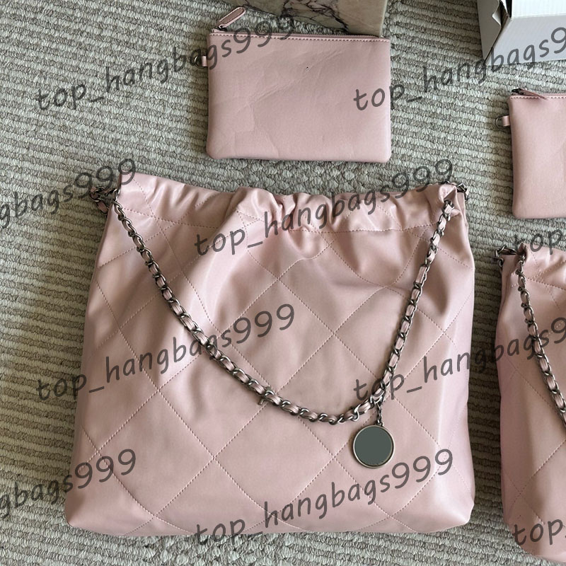 22 Shopping bags Designer Pink Cowhide Leather Diamond Plaid Shoulder Bag Gold/silver Hardware Metal Coins Chain Crossbody Handbag With Makeup Purse 35/38cm