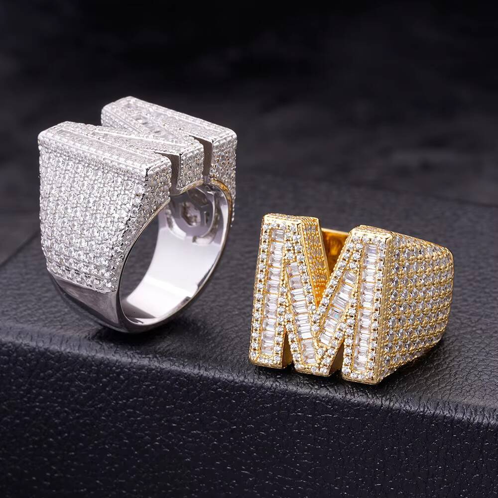 925 Sterling Silver Gold Plated Vvs Moissanite CZ Diamond Ring Iced Out Baguette Cut Hip Hop Ring Men Women