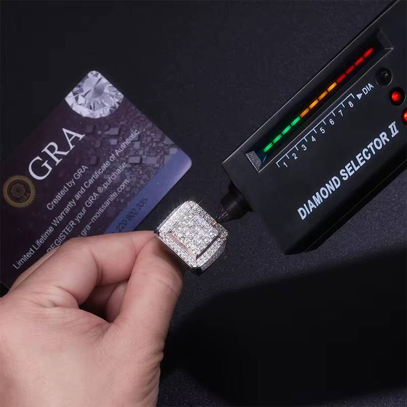 Fashion GRA VVS I Iced Out Square Moissanite S925 Silver Hip Hop Bling Statement Designer Ring