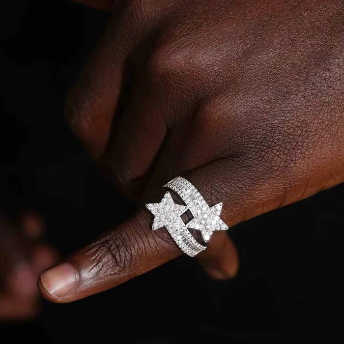 Baguette Jewelry Hot Style Hip Hop Fine Jewelry Round Cut Ring Ice Out 925 Silver moissanite Custom Star Ring