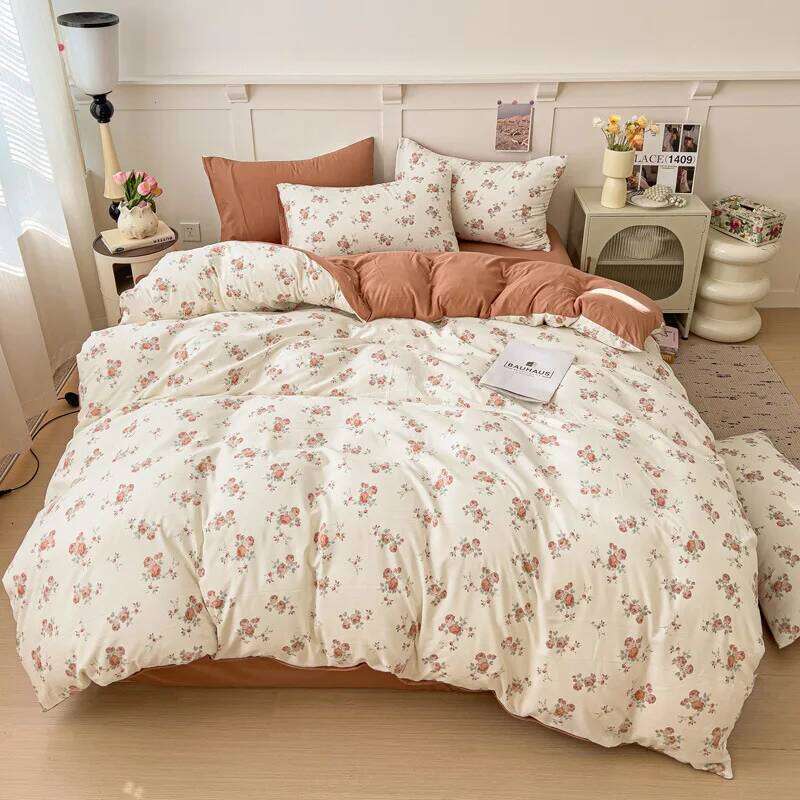 Green Floral Bedding Ins Girls Queen King Three or Four Pieces Duvet Cover with Zipper No Filler Pillowcases Bed Sheet Set Y260124