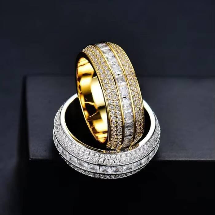 Hip Hop Ring Fine 925 Sterling Silver VVS Moissanite Diamond Finger Band Ring for Men Rings