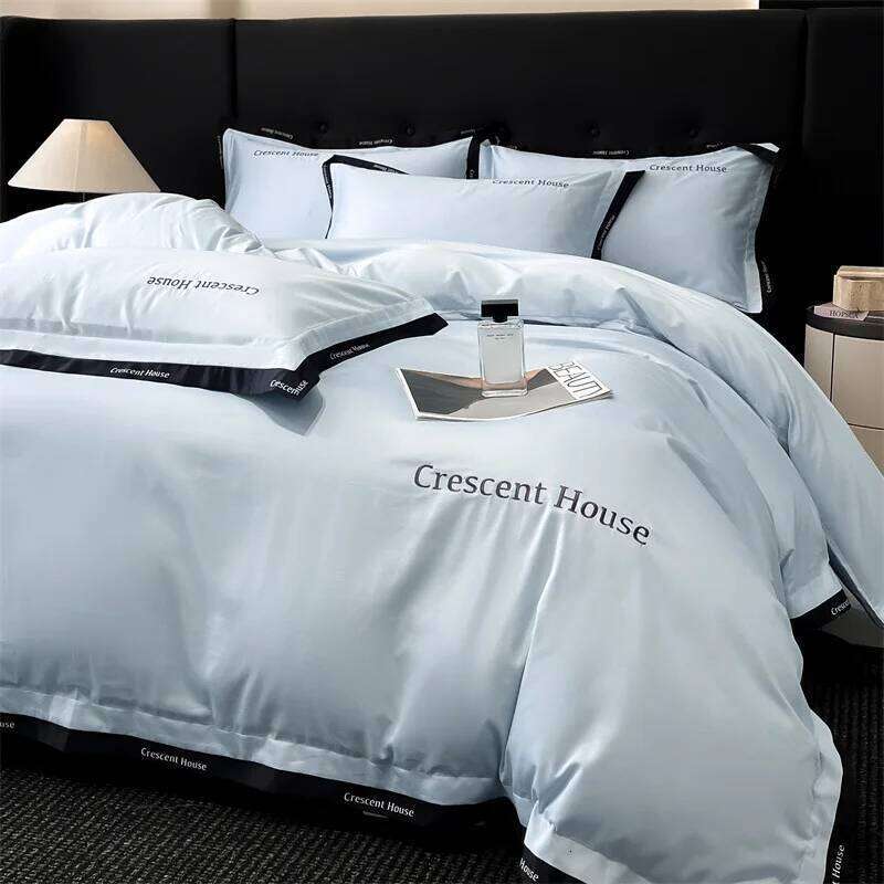 2025 spring and summer new light luxury fashion embroidery washed ice silk four-piece set simple solid color high-end bed sheet Y260124