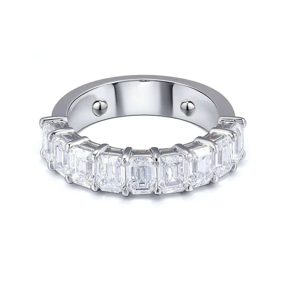 White Gold Platinum Plated 18k Gold Luxury Edition Emerald Cut Cultured Diamonds 9-Piece Ring Women Lab Diamond