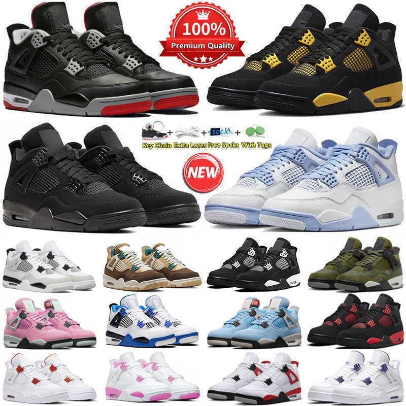 10ADesigner Basketball Shoes 4 4s Sports Sneakers Men Black Cat White Thunder Denim Forget Me Not Deep Green Bred Reimagined Pine Canvas Cave Stone Womens Trainers
