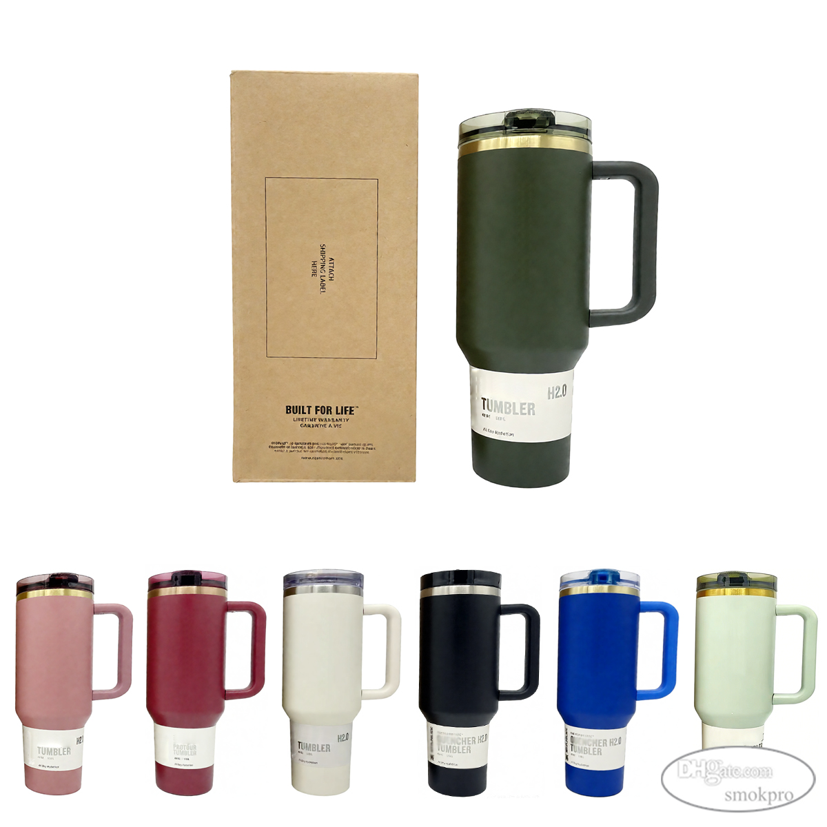 Tariff Free - 40OZ ProTour Flip Straw Tumbler With Handle 40 oz 304 Stainless Steel Vacuum Insulated Water Bottle Cup Mug With LeakProof Lid