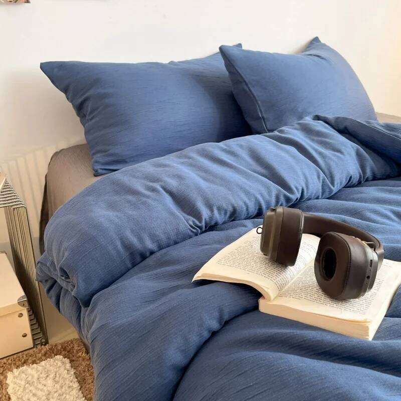 3pcs/set Duvet Cover Set Solid Double-Layer Wrinkled Yarn Single Quilt Cover+Pillowcase Home Bedclothes No Sheet Drop Shipping Y260124