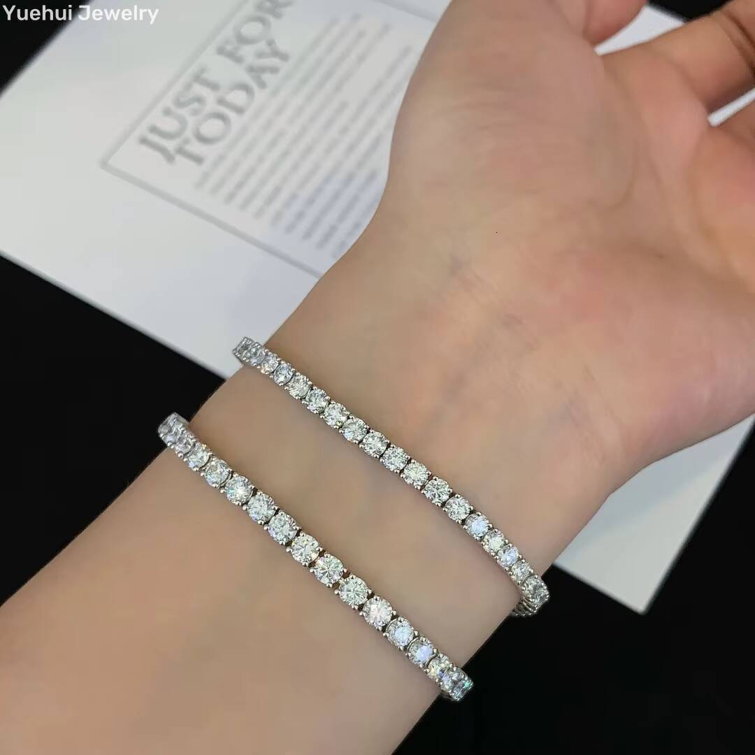 Round Brilliant Lab Grown Diamond Tennis Bracelet 14K 18K Pass Tester Elegant Diamond Bracelets Bangles