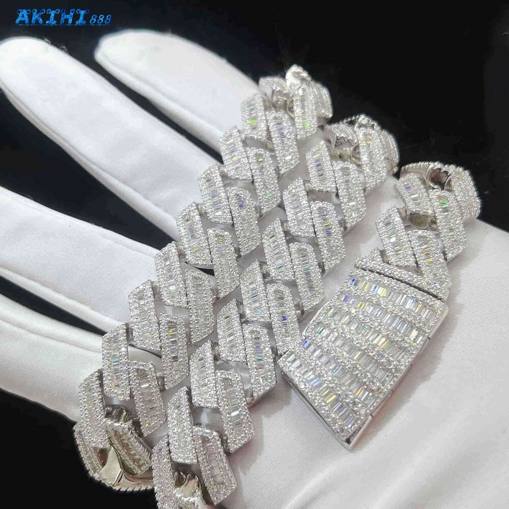 moissanite iced out cuban k chain 22MM Hip Hop Fine Jewelry Baguette Dia Men Necklace Sterg Sier Fully Vvs Moissanite designer jewelry