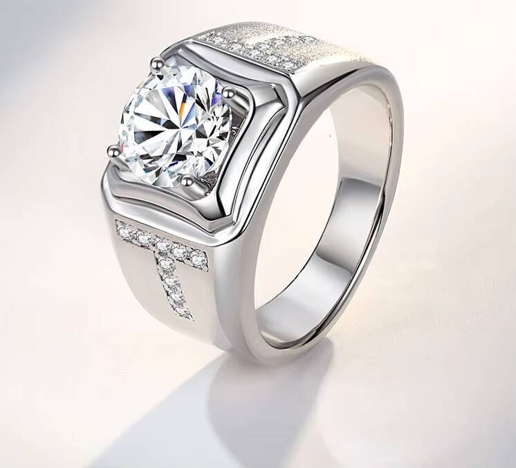 Hot Selling High-end Jewelry 925 Sterling Silver Hip Hop Style Ring Bright Cut Square Moissanite Wedding Ring Jewelry for Men