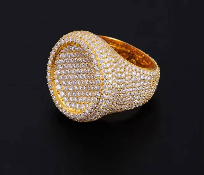 Iced Out Hip Hop Diamond Rings VVS Round Brilliant Cut Moissanite 925 Silver Rings Pass Diamond Tester Ring