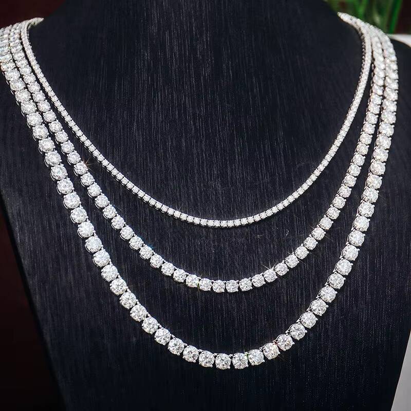 Moissanite Tennis Necklace 925 Sterling Silver 2mm 3mm 4mm 5mm Lab Grown Moissanite Stone Customized Tennis Necklace