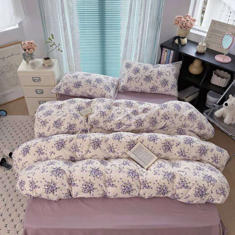 INS Korean Style 2025 Floral Bedding New Skin Friendly Soft Washed Cotton Printed Bed Sheet Sets Y260124