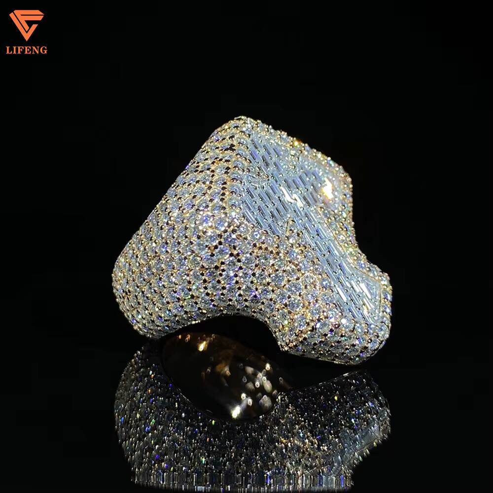Lifeng Jewelry Moissanite Cross Ring Fashion Custom Hip Hop 925 Silver Ring Iced Out Men Diamond Ring