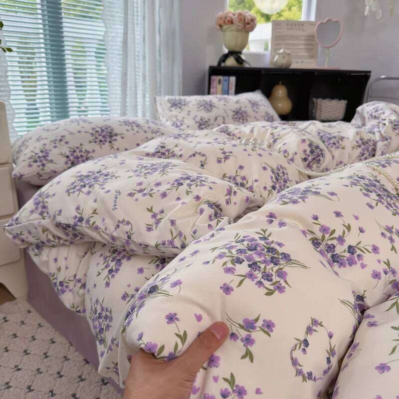 INS Korean Style 2025 Floral Bedding New Skin Friendly Soft Washed Cotton Printed Bed Sheet Sets Y260124