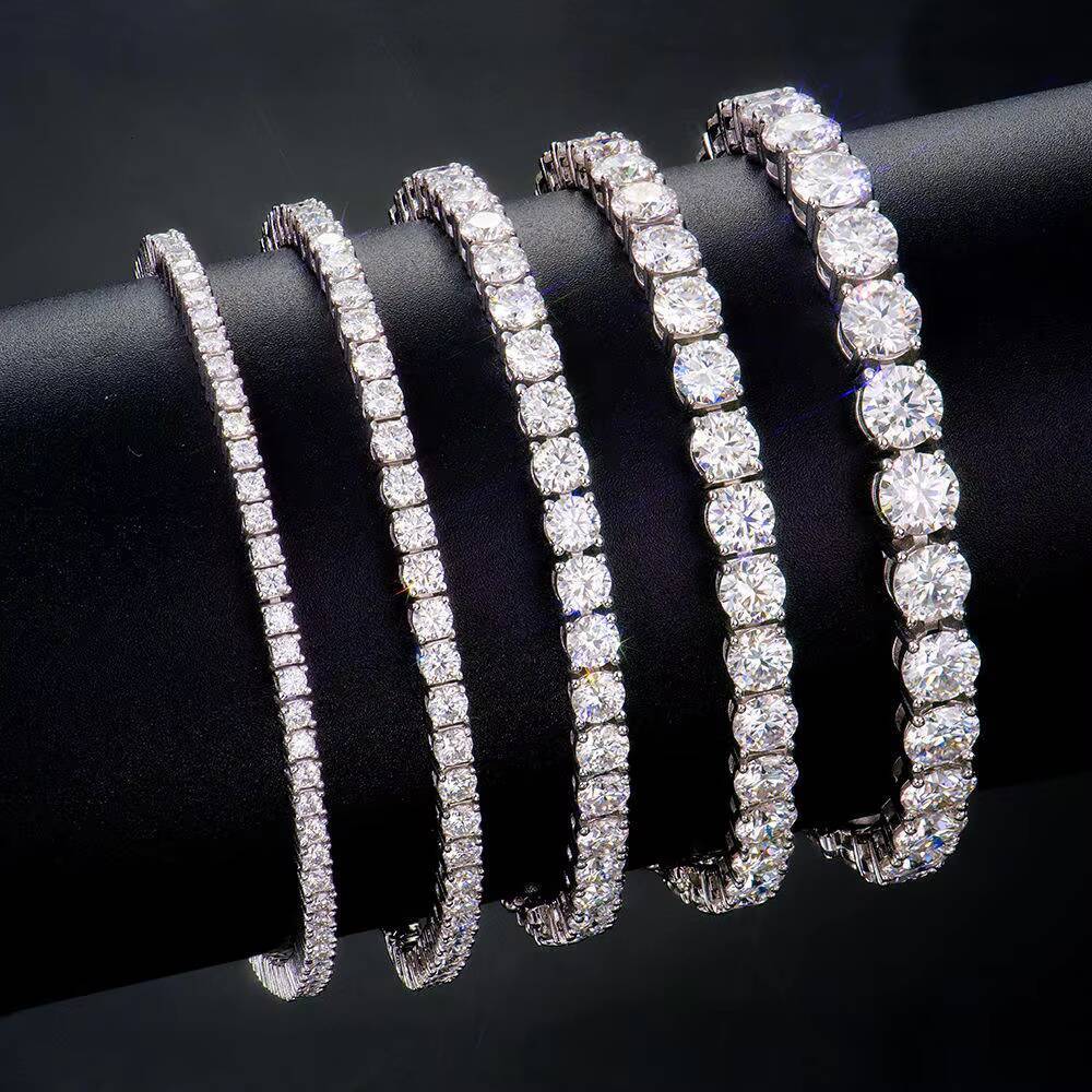 High Quality 2-6mm Silver 925 Vvs Vvs1 Real Cvd Hpht Lab-grown Tennis Chain Bracelet Fine Chain Link Bracelets