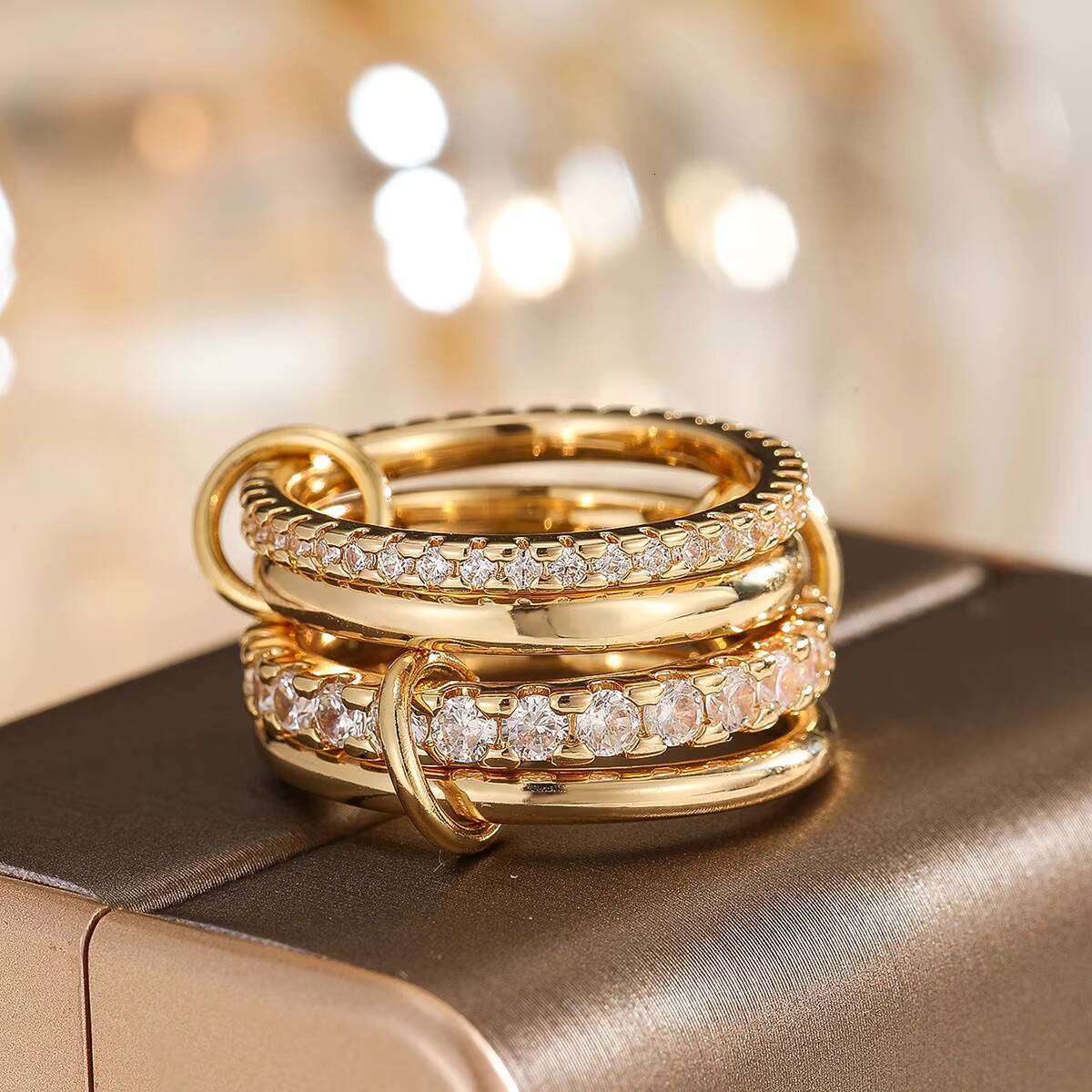 Spinelly Kilcullen ring; two-tone design; diamond four-piece set; stackable rings; ladies' gift.